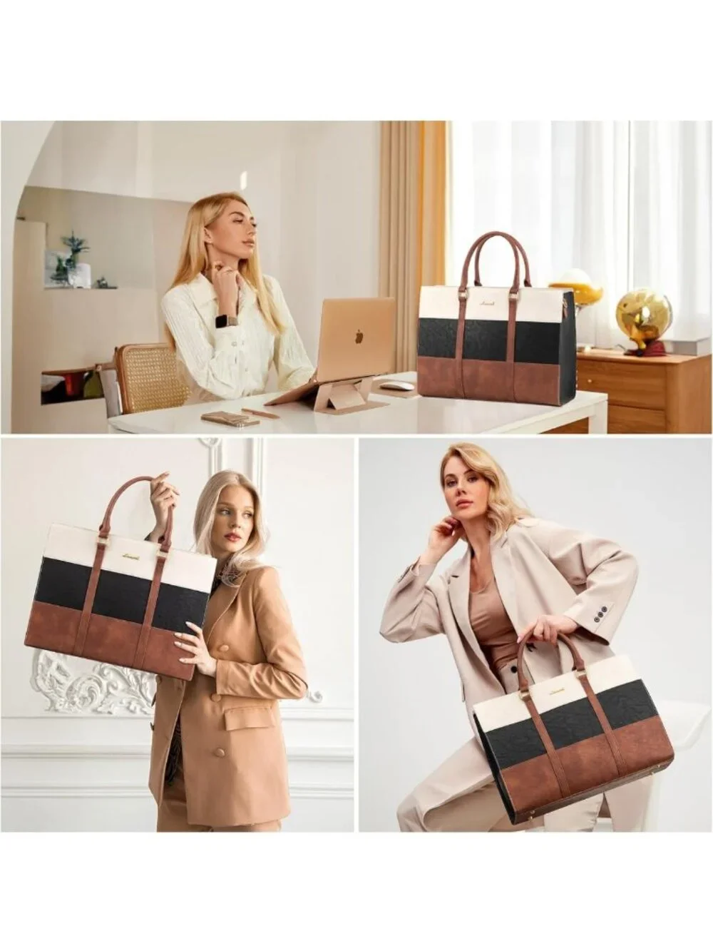 Stylish Vintage Leather Laptop Tote Bag, 15.6